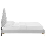 Gwyneth Tufted Performance Velvet Queen Platform Bed Light Gray MOD-6751-LGR