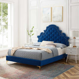 Gwyneth Tufted Performance Velvet Queen Platform Bed Navy MOD-6751-NAV