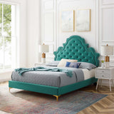 Gwyneth Tufted Performance Velvet Queen Platform Bed Teal MOD-6751-TEA