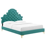 Gwyneth Tufted Performance Velvet Queen Platform Bed Teal MOD-6751-TEA