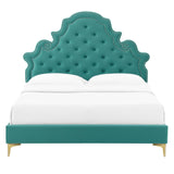 Gwyneth Tufted Performance Velvet Queen Platform Bed Teal MOD-6751-TEA