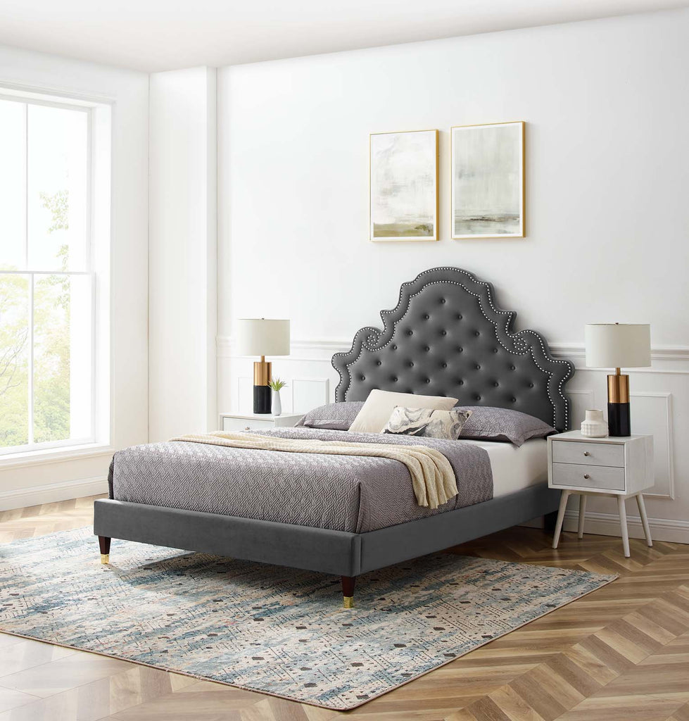 Gwyneth Tufted Performance Velvet Platform Bed English Elm