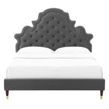 Gwyneth Tufted Performance Velvet Queen Platform Bed Charcoal MOD-6752-CHA