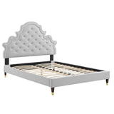 Gwyneth Tufted Performance Velvet Queen Platform Bed Light Gray MOD-6752-LGR