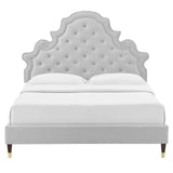 Gwyneth Tufted Performance Velvet Queen Platform Bed Light Gray MOD-6752-LGR