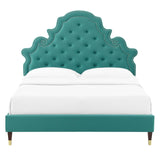 Gwyneth Tufted Performance Velvet Queen Platform Bed Teal MOD-6752-TEA