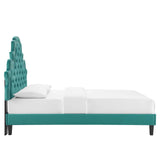 Gwyneth Tufted Performance Velvet Queen Platform Bed Teal MOD-6753-TEA