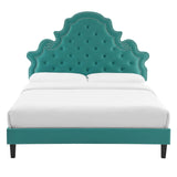 Gwyneth Tufted Performance Velvet Queen Platform Bed Teal MOD-6753-TEA