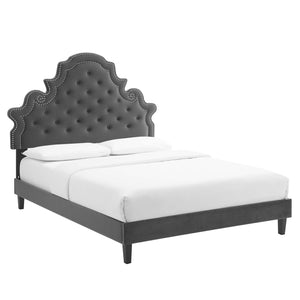 Modway Furniture Gwyneth Tufted Performance Velvet King Platform Bed MOD-6762-CHA