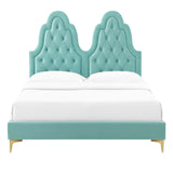 Alexandria Tufted Performance Velvet Queen Platform Bed Mint MOD-6763-MIN