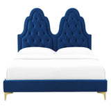 Alexandria Tufted Performance Velvet Queen Platform Bed Navy MOD-6763-NAV