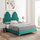 Alexandria Tufted Performance Velvet Queen Platform Bed Teal MOD-6763-TEA