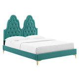 Alexandria Tufted Performance Velvet Queen Platform Bed Teal MOD-6763-TEA