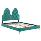 Alexandria Tufted Performance Velvet Queen Platform Bed Teal MOD-6763-TEA