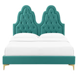 Alexandria Tufted Performance Velvet Queen Platform Bed Teal MOD-6763-TEA