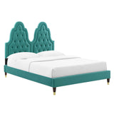 Alexandria Tufted Performance Velvet Queen Platform Bed Teal MOD-6764-TEA