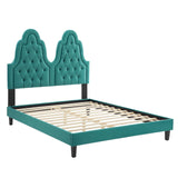 Alexandria Tufted Performance Velvet Queen Platform Bed Teal MOD-6765-TEA