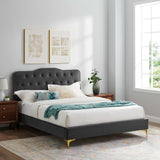 Modway Furniture Amber Performance Velvet Queen Platform Bed 0423 Charcoal MOD-6775-CHA