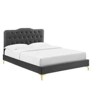 Modway Furniture Amber Performance Velvet Queen Platform Bed 0423 Charcoal MOD-6775-CHA