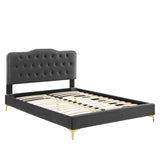 Modway Furniture Amber Performance Velvet Queen Platform Bed 0423 Charcoal MOD-6775-CHA