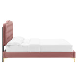 Modway Furniture Amber Performance Velvet Queen Platform Bed 0423 Dusty Rose MOD-6775-DUS