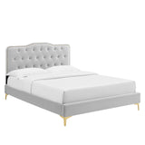 Modway Furniture Amber Performance Velvet Queen Platform Bed 0423 Light Gray MOD-6775-LGR