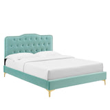 Modway Furniture Amber Performance Velvet Queen Platform Bed 0423 Mint MOD-6775-MIN