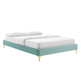 Modway Furniture Amber Performance Velvet Queen Platform Bed 0423 Mint MOD-6775-MIN