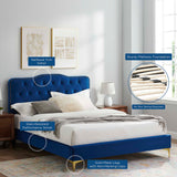 Modway Furniture Amber Performance Velvet Queen Platform Bed 0423 Navy MOD-6775-NAV