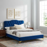 Modway Furniture Amber Performance Velvet Queen Platform Bed 0423 Navy MOD-6775-NAV