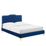 Modway Furniture Amber Performance Velvet Queen Platform Bed 0423 Navy MOD-6775-NAV