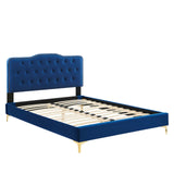 Modway Furniture Amber Performance Velvet Queen Platform Bed 0423 Navy MOD-6775-NAV