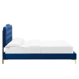 Modway Furniture Amber Performance Velvet Queen Platform Bed 0423 Navy MOD-6775-NAV