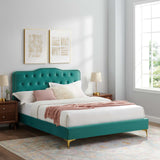 Modway Furniture Amber Performance Velvet Queen Platform Bed 0423 Teal MOD-6775-TEA