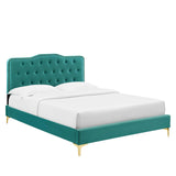 Modway Furniture Amber Performance Velvet Queen Platform Bed 0423 Teal MOD-6775-TEA