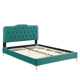 Modway Furniture Amber Performance Velvet Queen Platform Bed 0423 Teal MOD-6775-TEA