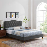 Modway Furniture Amber Performance Velvet Queen Platform Bed 0423 Charcoal MOD-6776-CHA