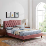 Modway Furniture Amber Performance Velvet Queen Platform Bed 0423 Dusty MOD-6776-DUS