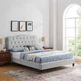 Modway Furniture Amber Performance Velvet Queen Platform Bed 0423 Light Gray MOD-6776-LGR