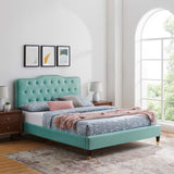 Modway Furniture Amber Performance Velvet Queen Platform Bed 0423 Mint MOD-6776-MIN