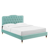 Modway Furniture Amber Performance Velvet Queen Platform Bed 0423 Mint MOD-6776-MIN