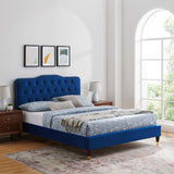 Modway Furniture Amber Performance Velvet Queen Platform Bed 0423 Navy MOD-6776-NAV