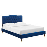 Modway Furniture Amber Performance Velvet Queen Platform Bed 0423 Navy MOD-6776-NAV