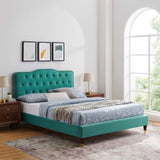 Modway Furniture Amber Performance Velvet Queen Platform Bed 0423 Teal MOD-6776-TEA