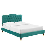 Modway Furniture Amber Performance Velvet Queen Platform Bed 0423 Teal MOD-6776-TEA