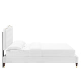 Modway Furniture Amber Performance Velvet Queen Platform Bed 0423 White MOD-6776-WHI