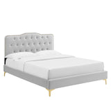Modway Furniture Amber Tufted Performance Velvet Twin Platform Bed 0423 Light Gray MOD-6778-LGR