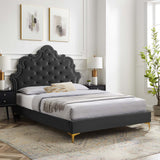 Modway Furniture Sasha Button-Tufted Performance Velvet Twin Bed 0423 Charcoal MOD-6787-CHA