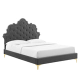 Modway Furniture Sasha Button-Tufted Performance Velvet Twin Bed 0423 Charcoal MOD-6787-CHA