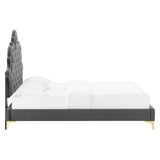 Modway Furniture Sasha Button-Tufted Performance Velvet Twin Bed 0423 Charcoal MOD-6787-CHA